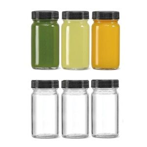 Set of 6 Small Glass Jars with Black Lids